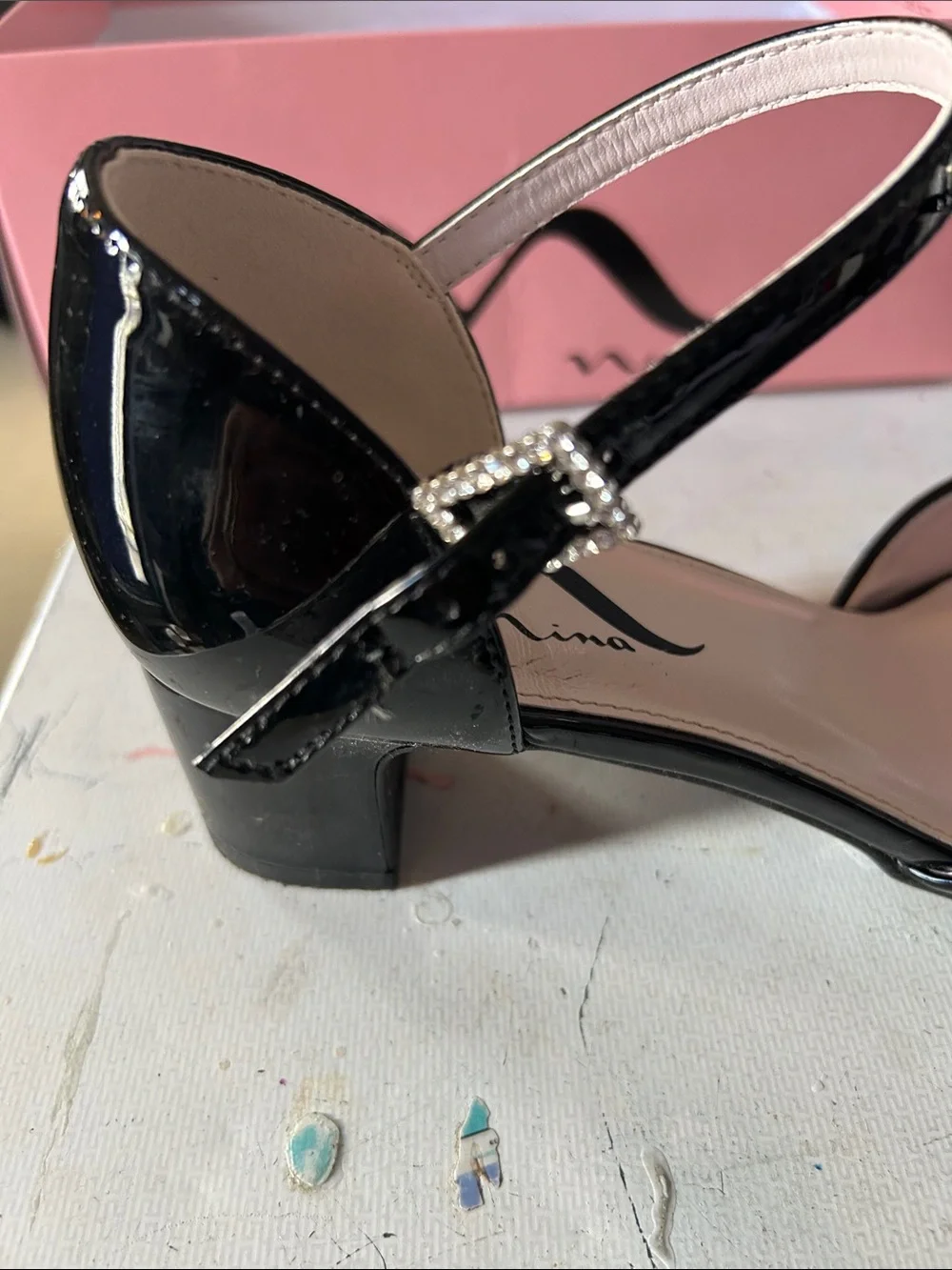 Nina Black Patent Mary Jane Block Heel Shoes